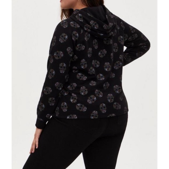🆕☠️ Black Sugar Skulls Fleece Hoodie Top Sweatshirt 1 1X 14 16 NWT Torrid New! - Picture 3 of 6